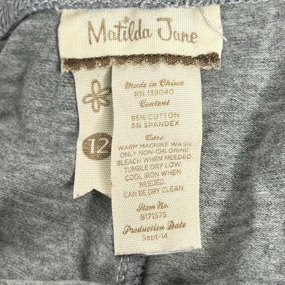 Matilda Jane Character Counts Grey Ruffled Bell Bottom Leggings Size 12 - Picture 3 of 4